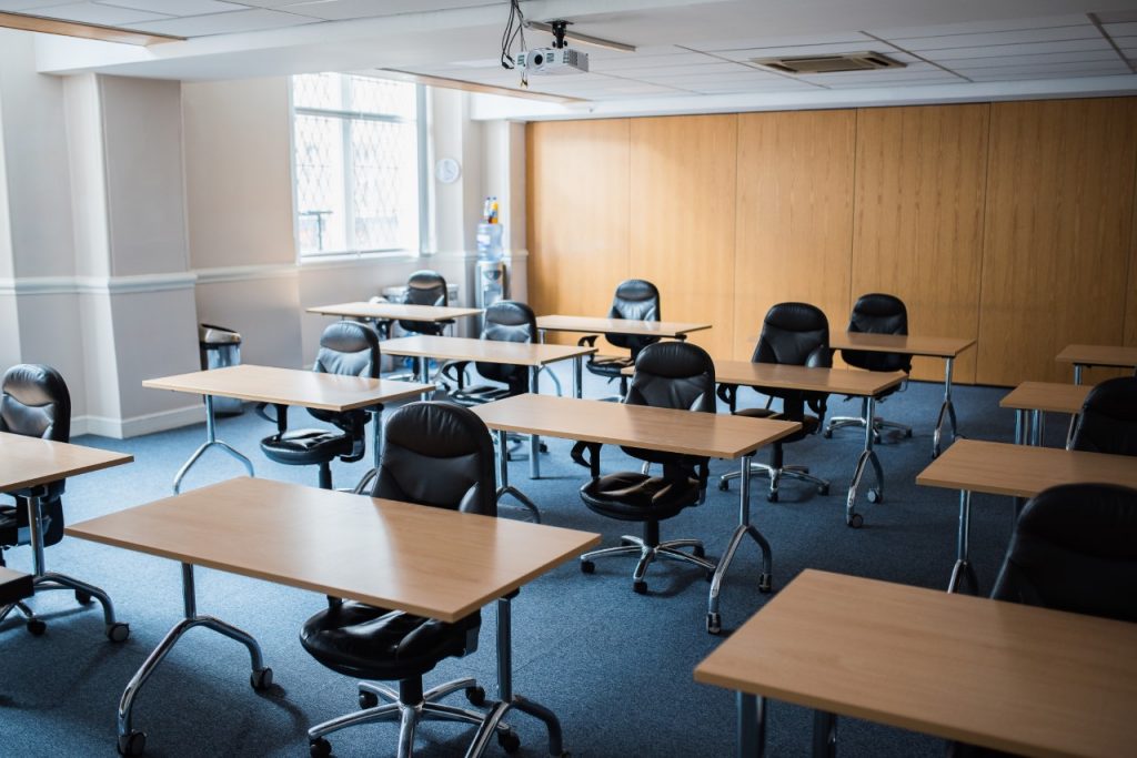 Classroom style set-up for a training session.