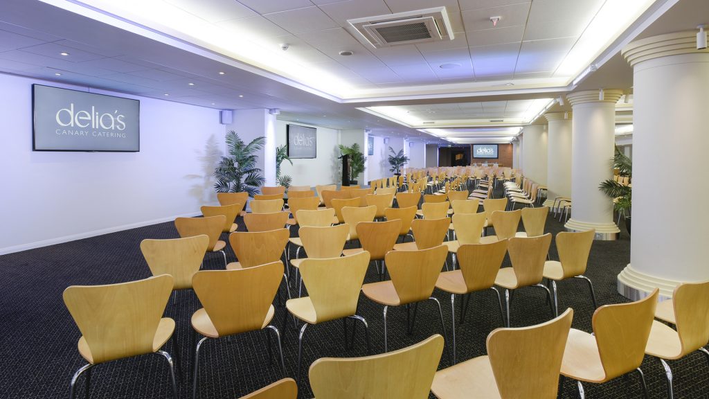 A conference theatre layout inside the Carrow Road Stadium