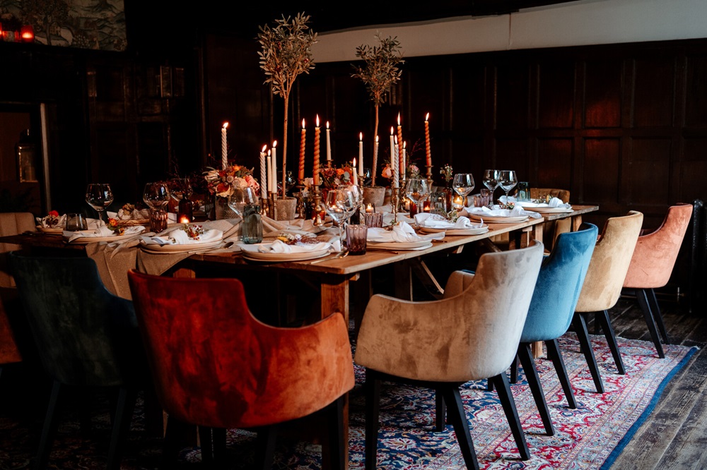 Dining table set up for a Christmas Party Night. 